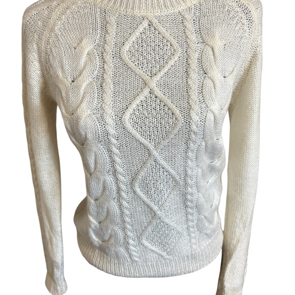 H&M Women’s Mohair Blend Cable Knit Sweater Fisherman Cream Coastal Pullover S - Picture 2 of 8